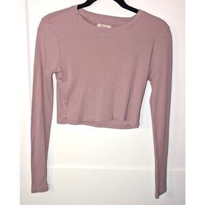 Madewell Ribbed Cropped Top Size Medium Dusty Pink Long Sleeve